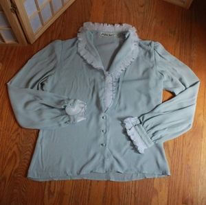 Vintage Malbe Ruffle Trimmed Button Down Blouse